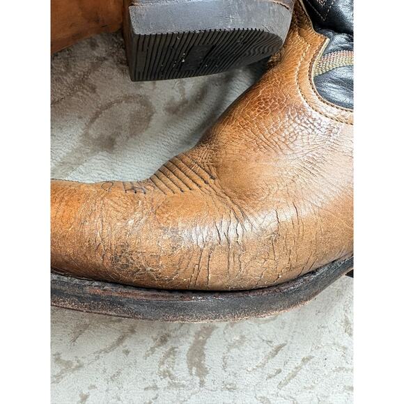 Vintage Tony Lama 6184 Pecan Taurus Shoulder Cowboy Boots Men\'s Size 10 main image 9